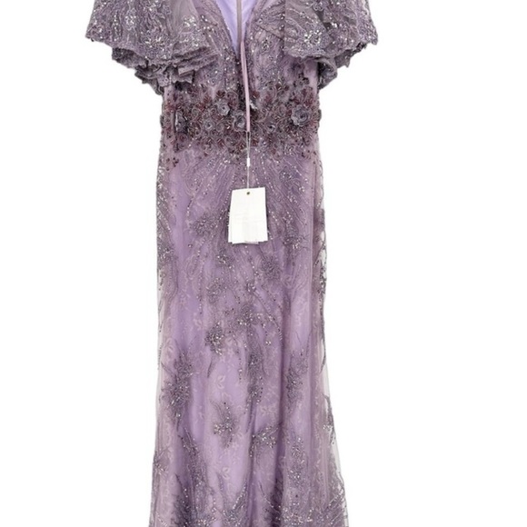 Mac Duggal 67493 Vintage Lilac Flutter Sleeve Beaded Evening Gown Size 6 - Picture 3 of 7